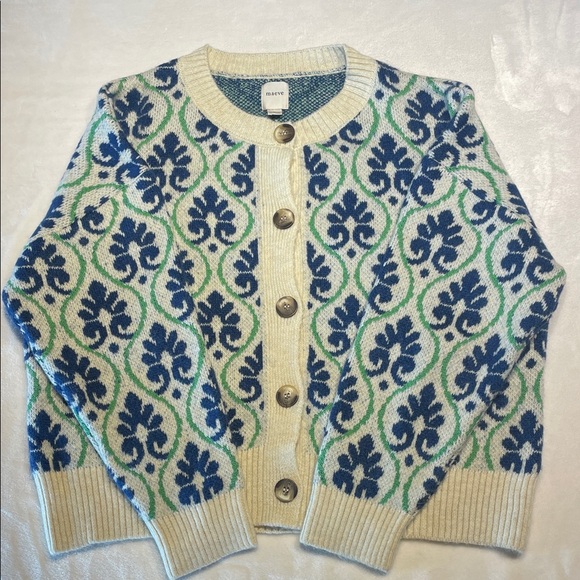 Maeve Cream and Blue Patterned Cardigan - Picture 1 of 3